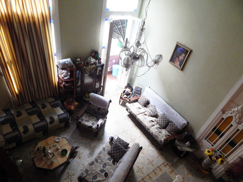 view of the living room from the staircase.